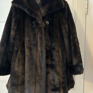 Jones New York Dark Brown faux mink Jacket shawl  neck